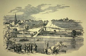 La división de la Unión del General Bank (1816-94) recrossando el Potomac desde Williamsport, Maryland, para atacar al ejército confederado bajo el mando del General Jackson (1824-63) en 1862 de American School