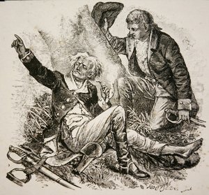 General Herkimer, herido y dirigiendo la batalla en la Batalla de Oriskany de American School