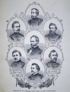 General William Tecumseh Sherman (1820-91) y algunos de sus comandantes del Ejército de la Unión