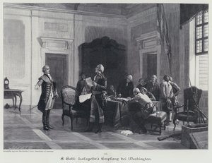George Washington dando la bienvenida al Marqués de Lafayette de American School
