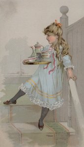 Niña llevando una cafetera en una bandeja de American School