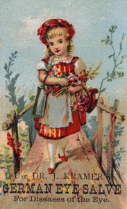 Niña en puente, anunciando German Eye Salve de American School
