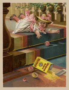 Niña tropezando y derramando mostaza