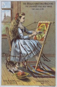 Niña usando una máquina de tejer de American School