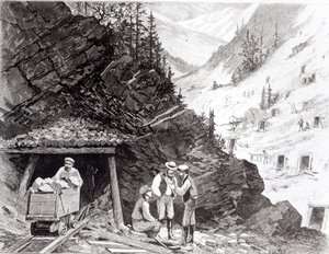 Minería de oro y plata, Colorado - Una montaña en forma de panal, de un dibujo de Frenzeny y Tavernier de American School