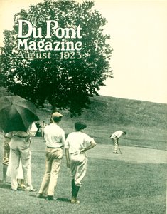 Jugando al golf, portada de la revista DuPont, agosto 1923 de American School