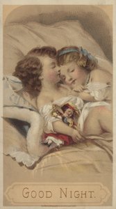 Buenas noches, niños durmiendo en la cama (chromolitho) de American School