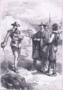 Desembarco de Gorton (1646), ilustración de la Historia de los Estados Unidos de Cassell publicada por Petter & Galpin c.1890