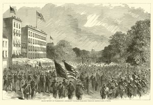 Gran desfile en Washington, veteranos de Sherman marchando por la Avenida Pensilvania, mayo 1865 de American School