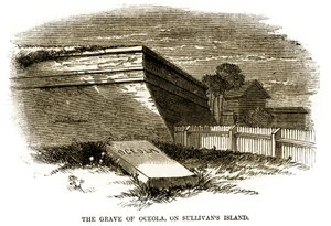 Tumba del jefe seminola Osceola, como aparecía junto al Bastión Noroeste de Fort Moultrie en 1860, justo antes de la Guerra Civil Americana