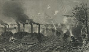 Barcos de cañón y mortero en el Mississippi de American School