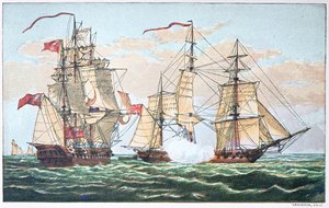 HMS Shannon vs el Chesapeake americano en 1813 durante la Guerra de 1812 de American School