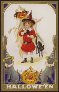 Tarjeta de Halloween (litografía en color) de American School