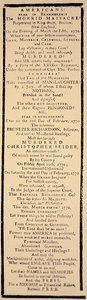 Volante comentando la absolución del capitán Preston y seis soldados tras su juicio en octubre de 1771 (litografía)