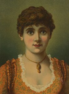 Mujer hermosa, con colgante, de grandes ojos azules