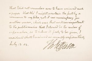 Caligrafía y firma de Thomas Jefferson, 1803