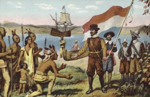 Henry Hudson desembarcando en Manhattan