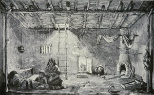 Interior de una casa Pueblo, c.1880 (grabado) de American School