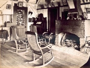 Interior de una cabaña de madera americana, c.1880s de American School