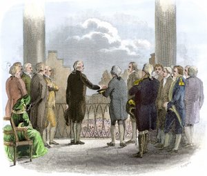 Investidura de George Washington (1732-1799) (grabado en color)