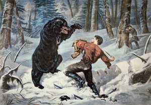 Jedediah Smith (1799-1831) siendo atacado por un oso Grizzly, c.1861 de American School