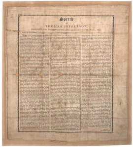 Primer discurso inaugural de Jefferson, impreso por Pechin, Baltimore, 4 de marzo de 1801 de American School