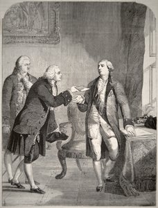 John Adams como el primer embajador estadounidense en la corte inglesa, presentando sus credenciales al rey Jorge III de American School