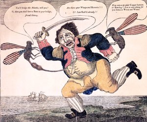 John Bull picado hasta la agonía por la Avispa y el Avispón, c.1813 de American School