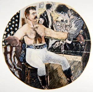 John L. Sullivan durante su pelea con James J. Corbett en Nueva Orleans de American School