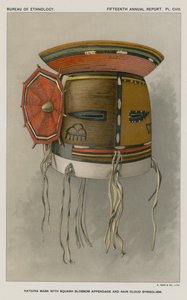 Máscara Katcina con apéndice de flor de calabaza y simbolismo de nube de lluvia de American School