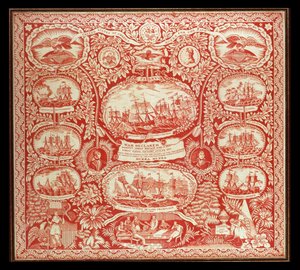 Pañuelo conmemorativo de las victorias de la Guerra de 1812, c.1815 (algodón) de American School