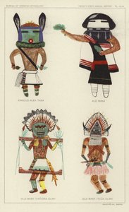 Kwacus Alek Taka, Alo Mana, Máscara antigua (Clan Katcina), Máscara antigua (Clan Tcua) (litografía en color) de American School