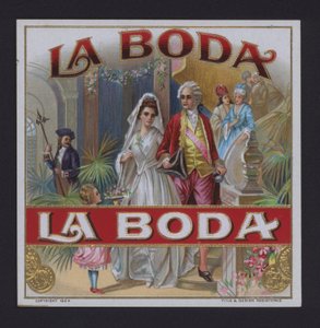 La boda, etiqueta de cigarro (cromolito) de American School