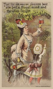 Dama y niña anunciando carne enlatada