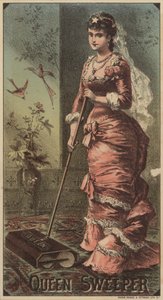 Señora usando la barredora de alfombras Queen de American School