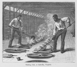 Fabricación de sal en Slatville, Virginia, de 