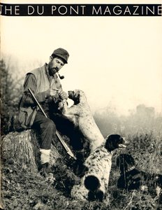 Hombre con perros de caza, portada de la revista DuPont, noviembre 1934