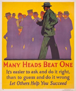 Muchas cabezas vencen a una; un póster de incentivo laboral de 1929 de American School
