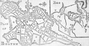Mapa de Boston, impreso en Bickerstaffs Albany Almanack, 1776