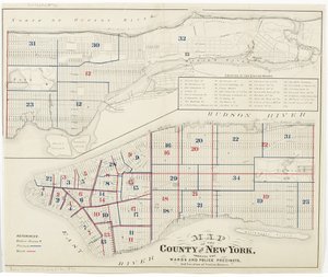 Mapa del Condado de Nueva York, mostrando los Distritos y Precintos Policiales, y la Ubicación de las Estaciones de Policía, 1870 de American School