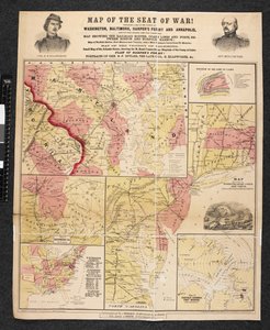 Mapa del Asiento de la Guerra. Contiene un mapa de las cercanías de Washington, Baltimore, Harper