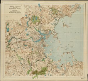 Mapa del distrito metropolitano de Boston, Massachusetts: mostrando reservas públicas locales y posesiones de la Comisión del Parque Metropolitano, 1901 de American School