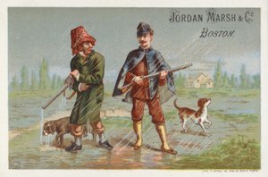 Hombres cazando bajo la lluvia de American School