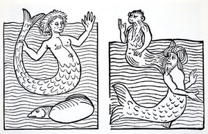 Sirenas y Tritones, de La Guía Mundial de Gnomos, Hadas, Elfos y Otros Seres Pequeños por Thomas Keightley (1789-1872) Publicado 1880, (grabado en blanco y negro)