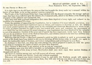 Mensaje al pueblo de Maryland para apoyar la Confederación, 8 de septiembre de 1862