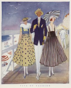 Burlarse de las modas de hombres y mujeres (litografía en color) de American School