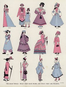 Burlas a la moda femenina a través de los tiempos (litografía en color) de American School
