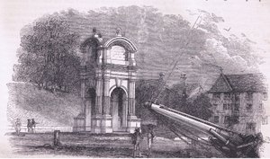 Monumento en New Plymouth para marcar el sitio del desembarco de los Padres Peregrinos, ilustración de Cassell