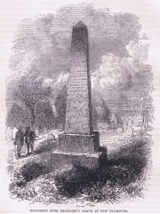 Monumento sobre la tumba de Bradford en New Plymouth 1641, ilustración de la Historia de los Estados Unidos de Cassell, publicada por Petter & Galpin c.1890 de American School