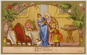 Madre e hija ayudando al abuelo a la mesa de American School